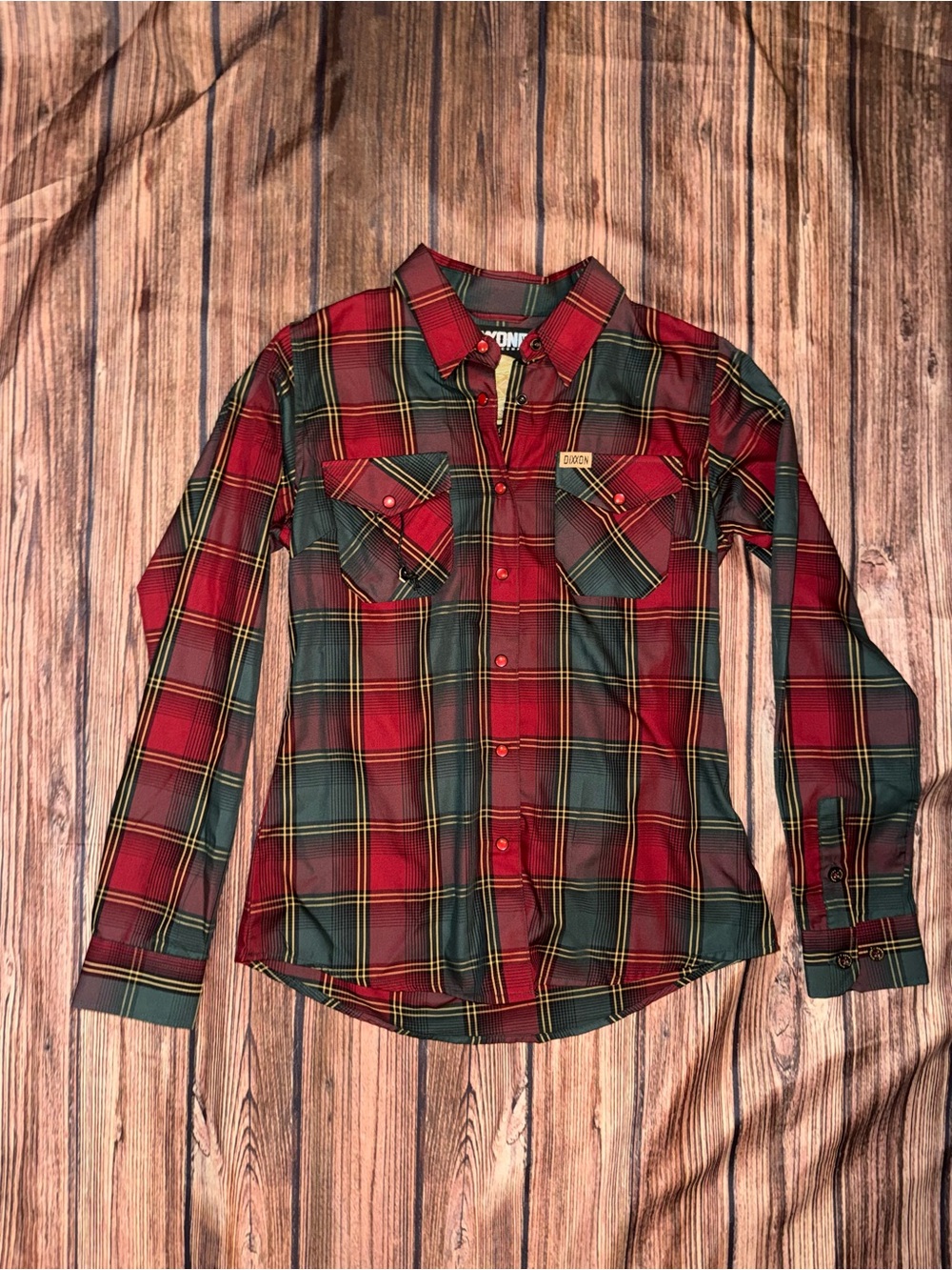 DIXXON Bamboo Red and Green Plaid Snap-Front Casual Shirt
